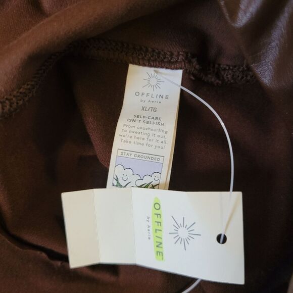 Nwt Aerie Offline Real Luxe Faux Leather High Waisted Leggings - Cocoa Size XL - Picture 5 of 14